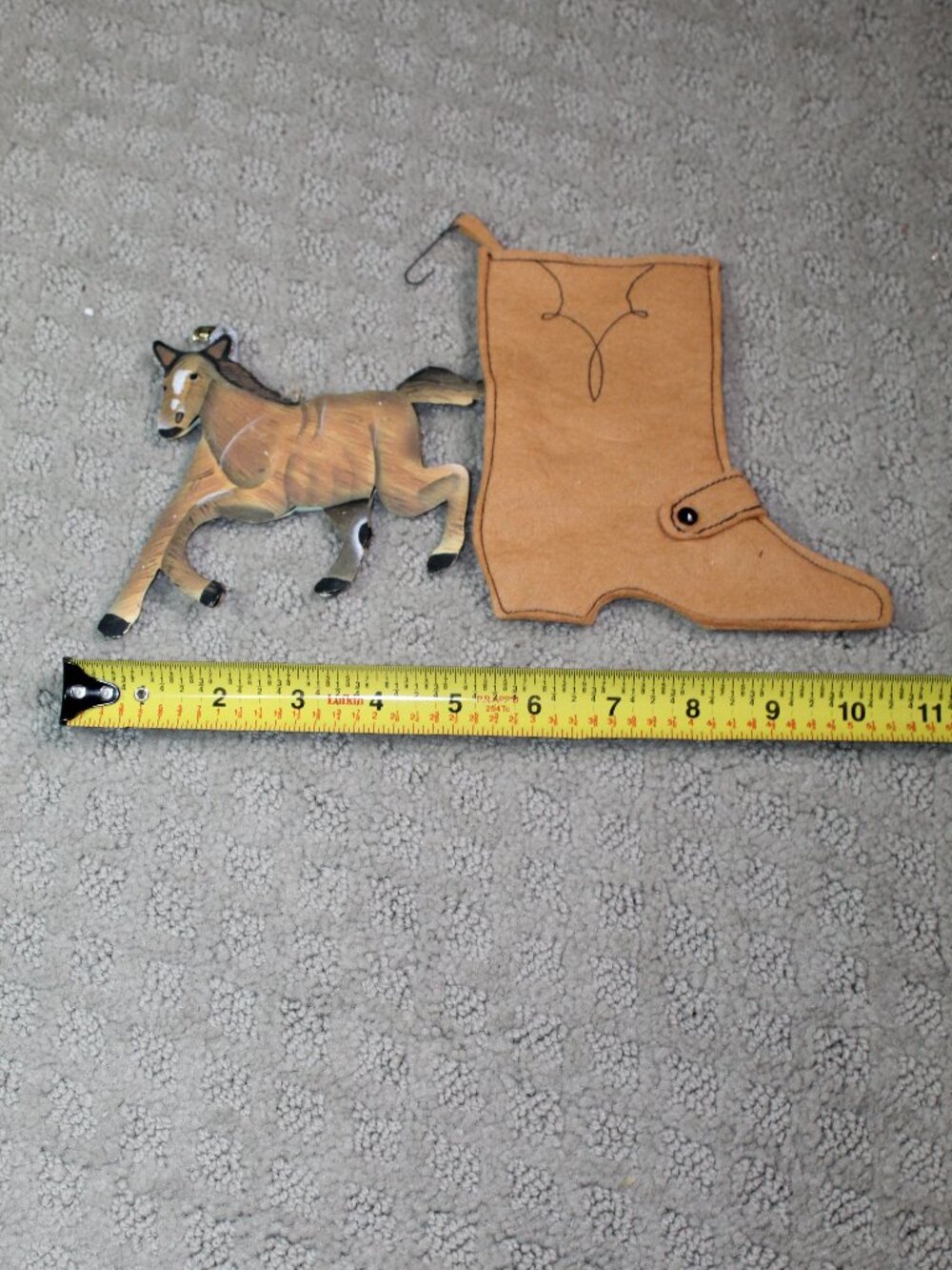 Set of 2 Western Theme 5" Metal Horse & 5" Felt Boot Christmas Ornaments